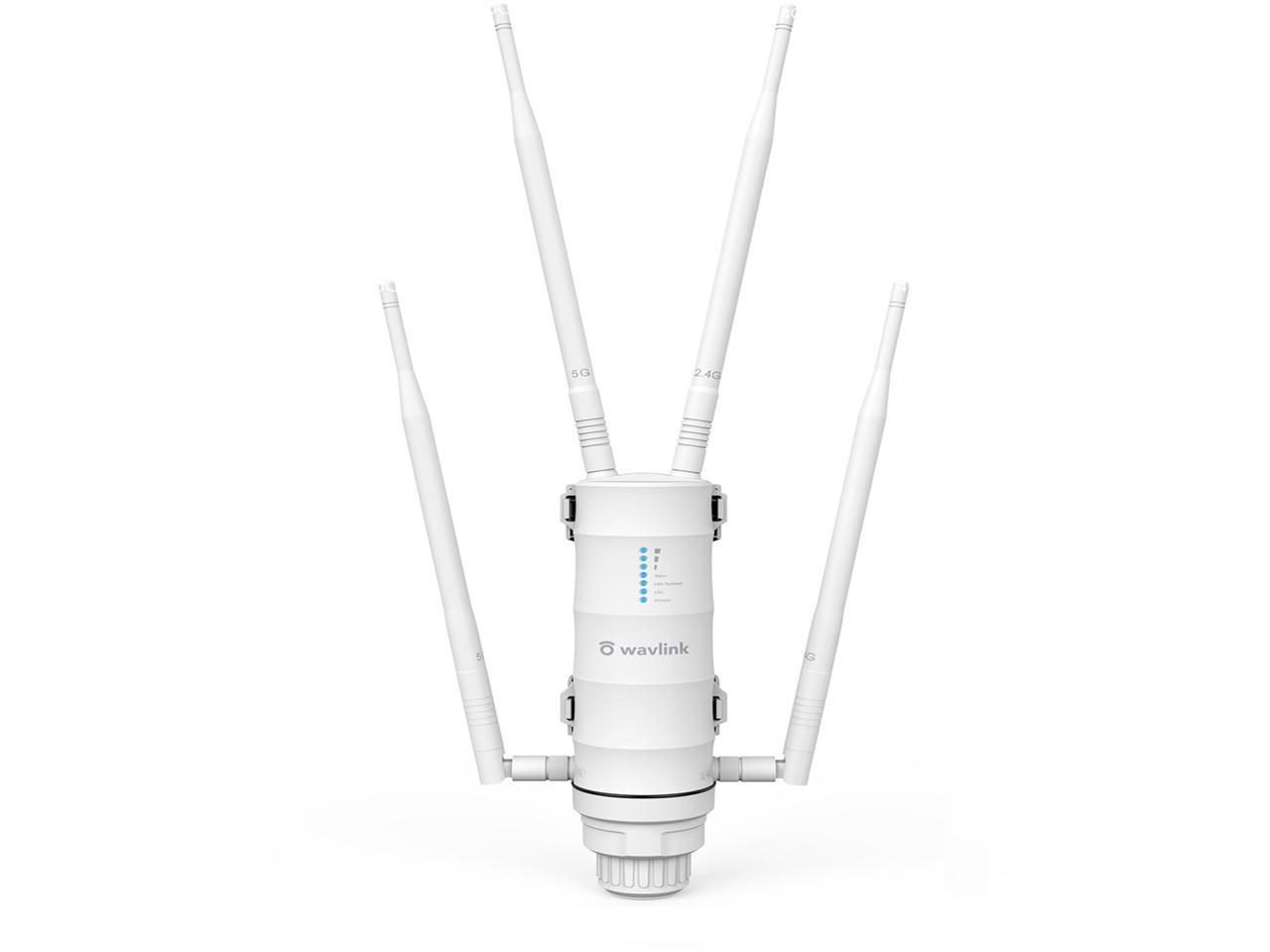 WAVLINK AC1200 WiFi Range Extender High Power Outdoor Weatherproof Long Range Wireless AP/Wifi Repeater/Router/Signal Booster Dual Band with Passive POE, Gigabit Port, 4x7dBi Detachable Omni Antennas