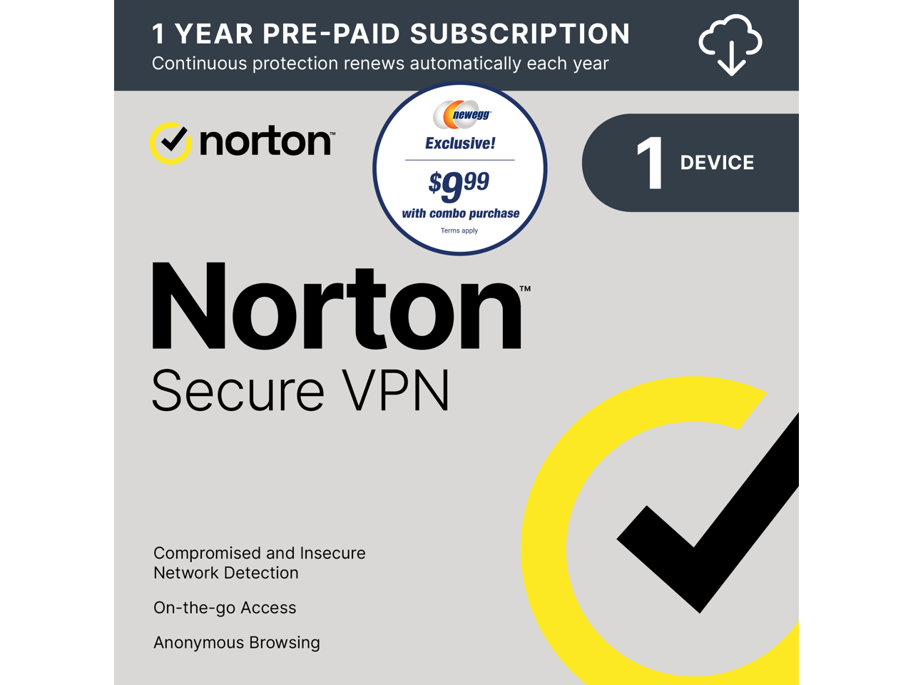 Norton Secure VPN (Internet Privacy) 1 Device (PC, Mac or Mobile) 1 Year