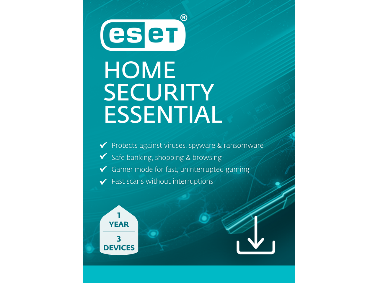 ESET Home Security Essential 2024 - 3 Devices/ 1 Year Download (Formerly ESET Internet Security)