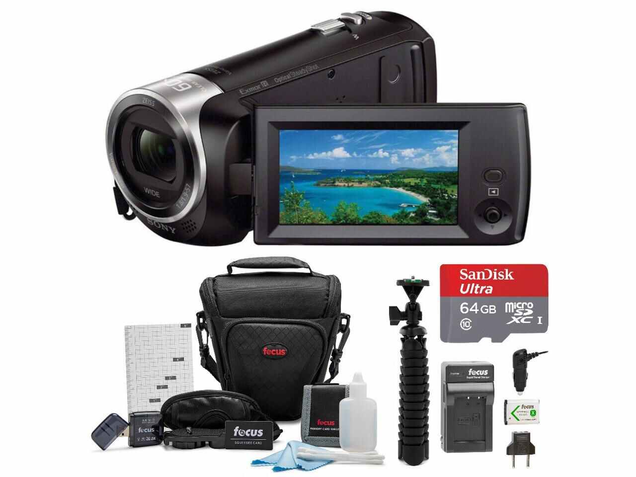 Sony CX405 Handycam 1080p Camcorder with 64GB SD Card and Battery Pack Bundle