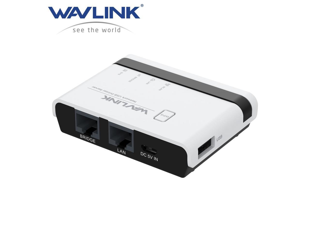 WAVLINK USB Wireless Print Server, WiFi Print Server with 10/100Mbps LAN/Bridge, 480Mbps USB2.0, Support Wired/Wireless/Standalone Modes, Compatible with Windows/Mac and All RAW-supported Printers