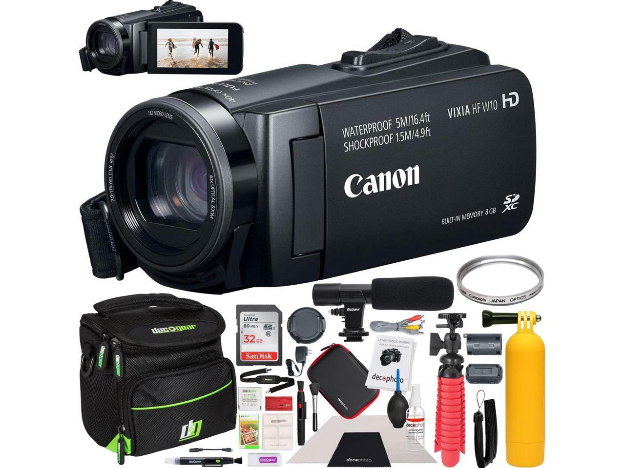 Canon VIXIA HF W10 Camcorder Full HD 1080p Waterproof Camera + Deco Gear Case Bundle