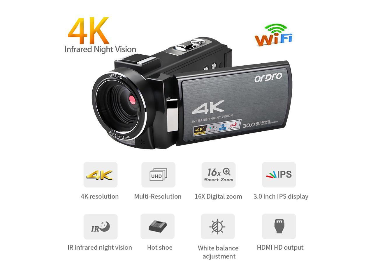 Original Ordro AE8 UHD 4K HDV Camera WiFi 30MP 16X Zoom IR Night Vision DV 4K Digital Camcorder Ordro AE8