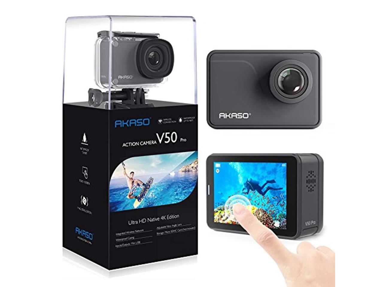 akaso v50 pro native 4k/30fps 20mp wifi action camera with eis touch screen adjustable view angle 30m waterproof camera support