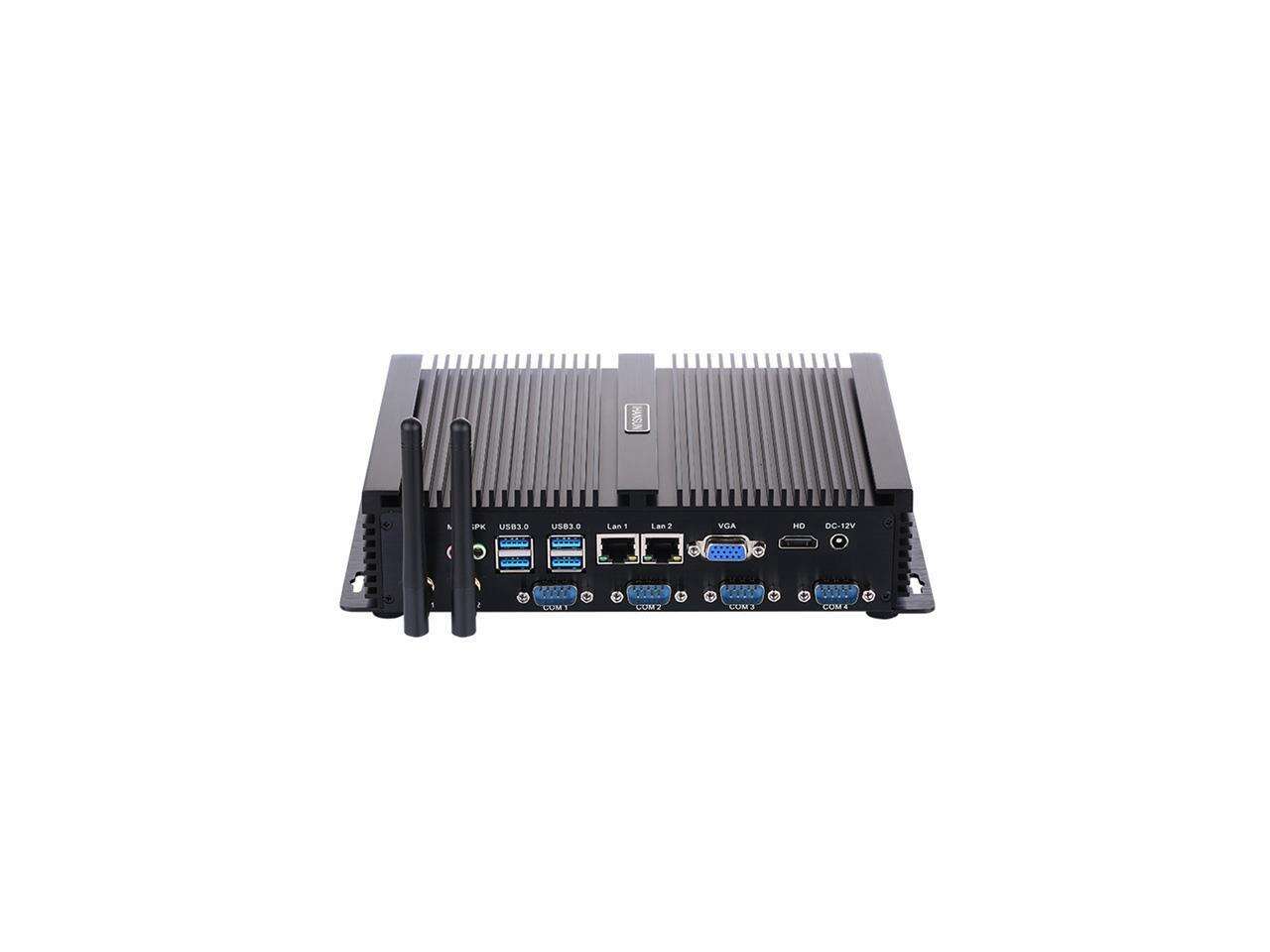 Fanless Industrial PC,Mini Computer,with Windows 10 Pro/Linux Ubuntu support,Intel Core I5 3317U,(Black),[HUNSN IM02],[2LAN//4COM/4USB3.0/4*USB2.0/VGA/HDMI/WiFI],(4G RAM/64G SSD/500G HDD)