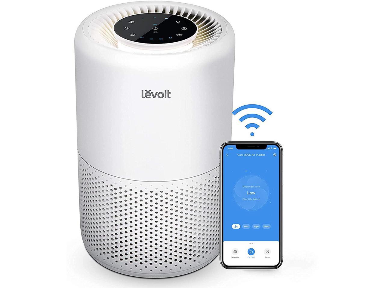 LEVOIT Air Purifiers for Home Large Room, Smart WiFi Alexa Control, H13 True HEPA Filter for Allergies, Pets, Somke, Dust, Pollen, Ozone Free, 24dB Quiet Cleaner for Bedroom, Core 200S, White