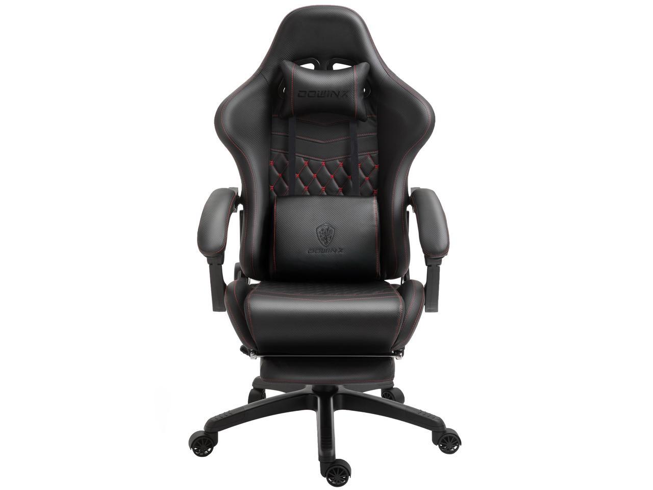 Dowinx PU Leather Gaming Chair with Massage Lumbar Support High Back Adjustable Office PC Chair Swivel Task Computer Chair with Footrest, Black