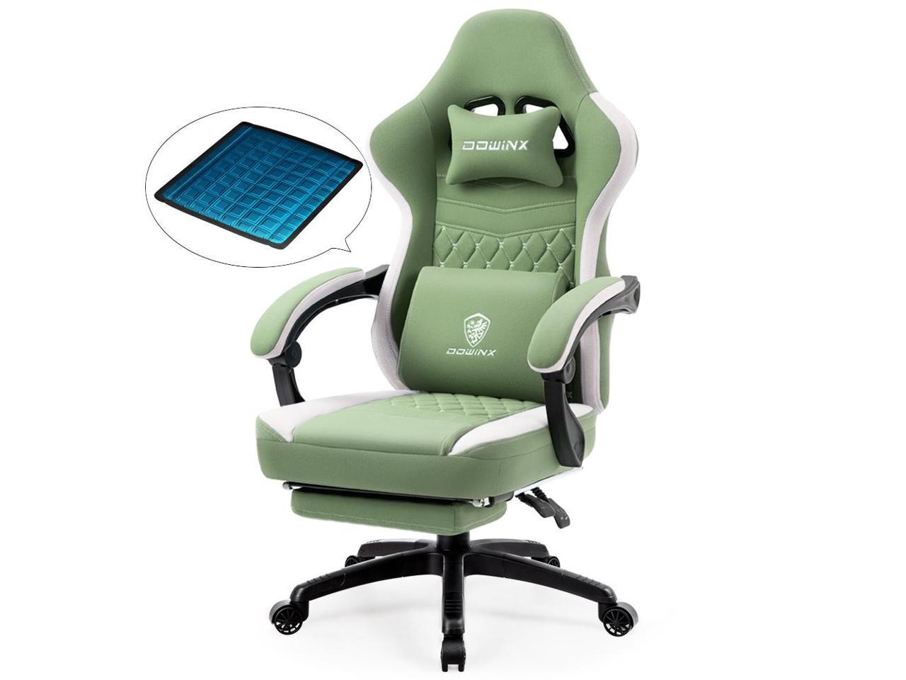 Dowinx Gaming Chair with Pocket Spring Cushion, Breathable Fabric Computer Chair with Gel Pad, Comfortable Office Chair with Storage Bag, Massage Game Chair with Footrest, Green