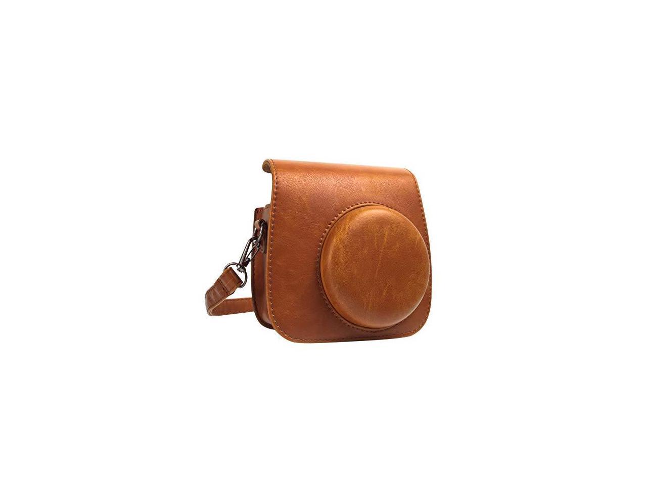 Classic Vintage PU Leather Compact Mini 9 Camera Case Bag with Adjustable Strap for Fujifilm Instax Mini 9 Mini 8 Mini 8+ Instant Camera Brown