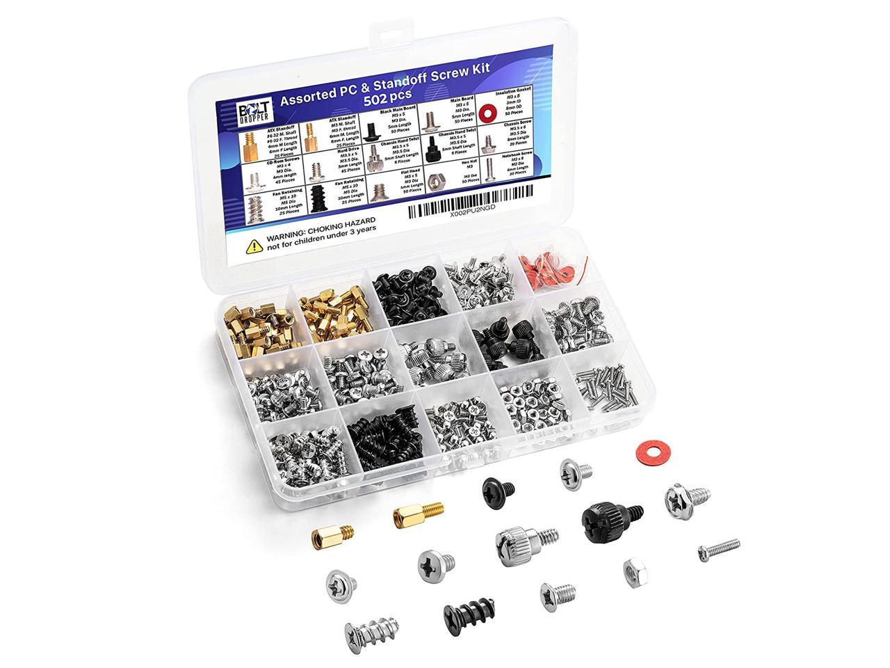 502pc Assorted PC Computer Screws Set | Motherboard Standoffs Screw Kit for HDD Hard Drive, Case, Fan, Graphics, Chassis, ATX Case for DIY & Repair