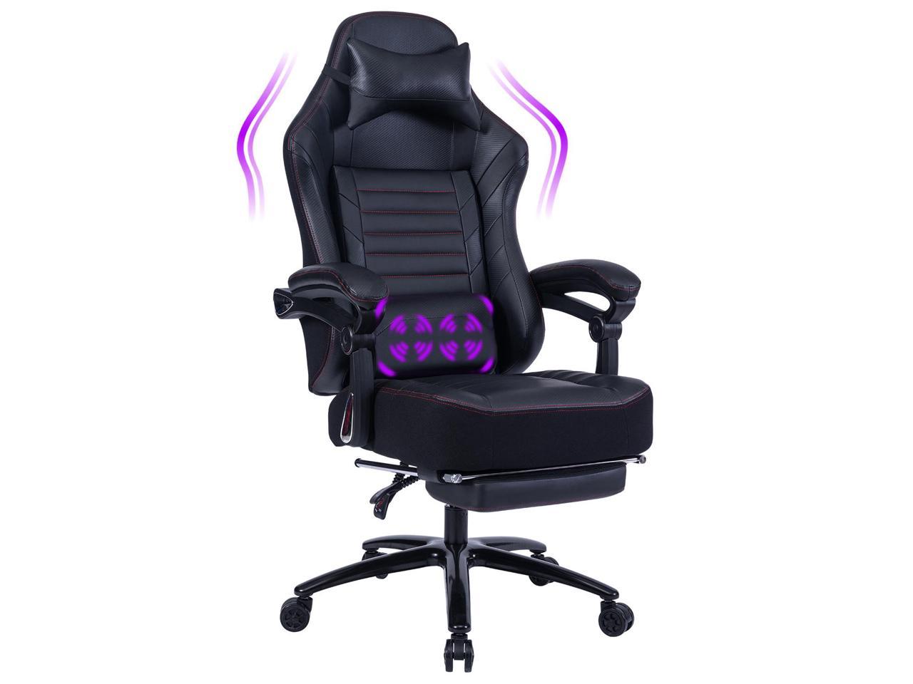 KILLABEE Big and Tall 400lb Massage Memory Foam Gaming Chair - Adjustable Tilt, Back Angle and Flip-Up Arms,High-Back Leather Racing Executive Computer Desk Office Chair, Metal Base