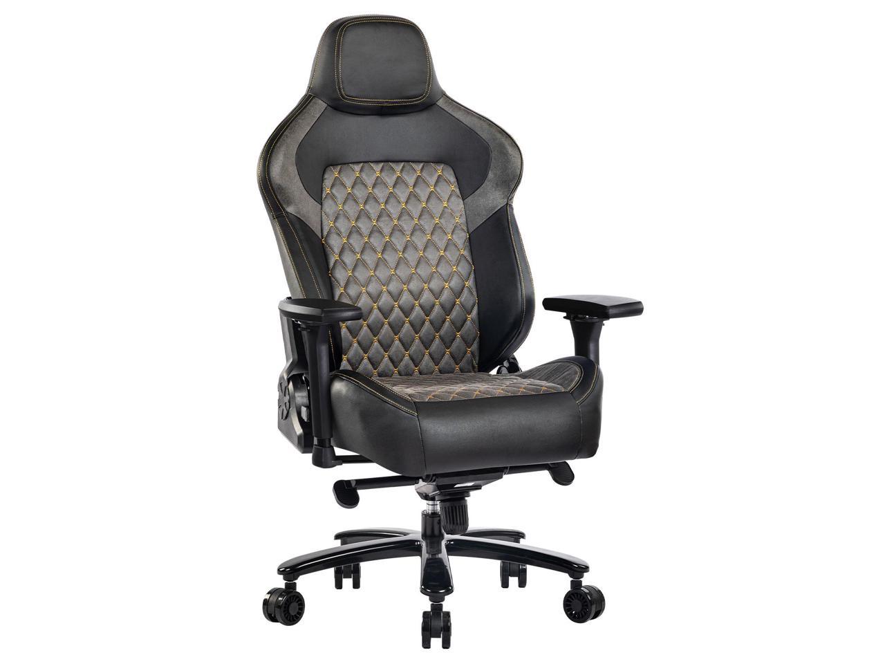 Fantasylab Big and Tall 440lb Memory Foam Gaming Chair With 4D Flip-up Armrests, Racing Style PU Leather High Back Adjustable Swivel Task Chair (Black) Grey Black