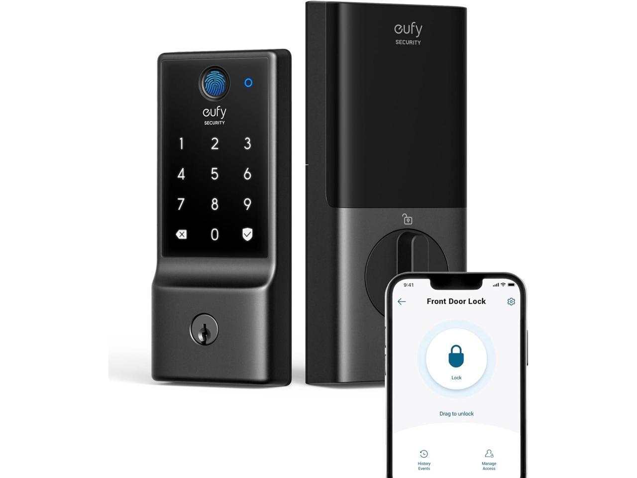 eufy Security Smart Lock C220, Fingerprint Keyless Entry Door Lock, Built-in Wi-Fi, App Remote Control, Front Door Smart Lock Deadbolt, 8Months Battery, Reliable Power, IP53 Waterproof (Renewed) (Refreshed)