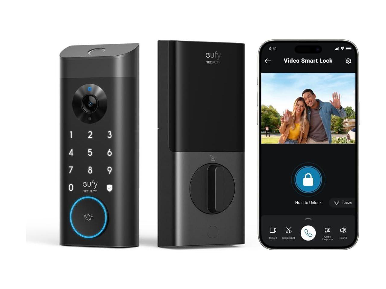 eufy Security Video Smart Lock E330, 3-in-1 Camera+Doorbell+Fingerprint Keyless Entry Door Lock, WiFi Door Lock,App Remote Control,2K HD,Doorbell Camera,No Monthly Fee (Renewed) (Refreshed)