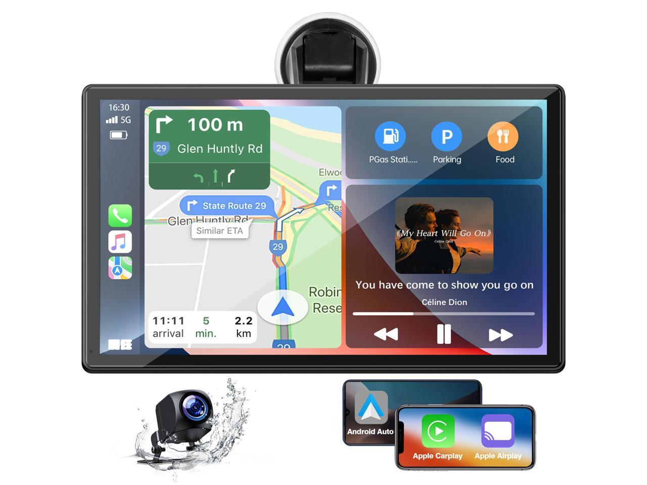 CAMPARK 9 Inch Portable Wireless Apple Carplay & Android Auto, 1080P Full HD Touch Car Play GPS Navigation Screen Radio Receiver, Car Stereo with Mirror Link, Reverse Camera, Bluetooth, FM, Siri