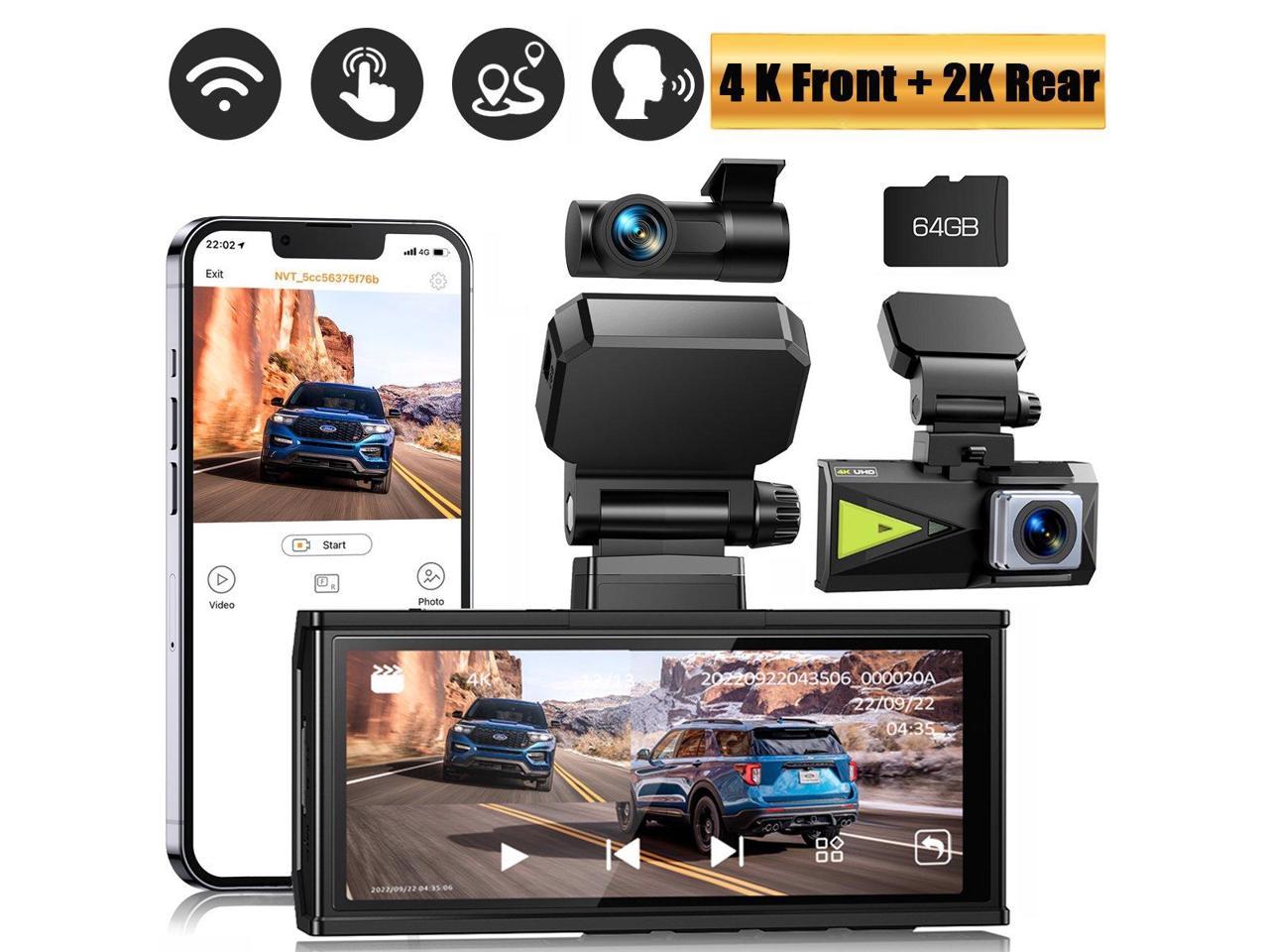 4K Dual Dash Cam 5Ghz WiFi GPS, 4K Front Camera and 2K Rear Dash Camera for Cars, 3.16\" IPS Touch Screen, Dual Sony Night Vision, Voice Command,170° Wide Angle,Type C Port,Free APP & 64GB Memory Card