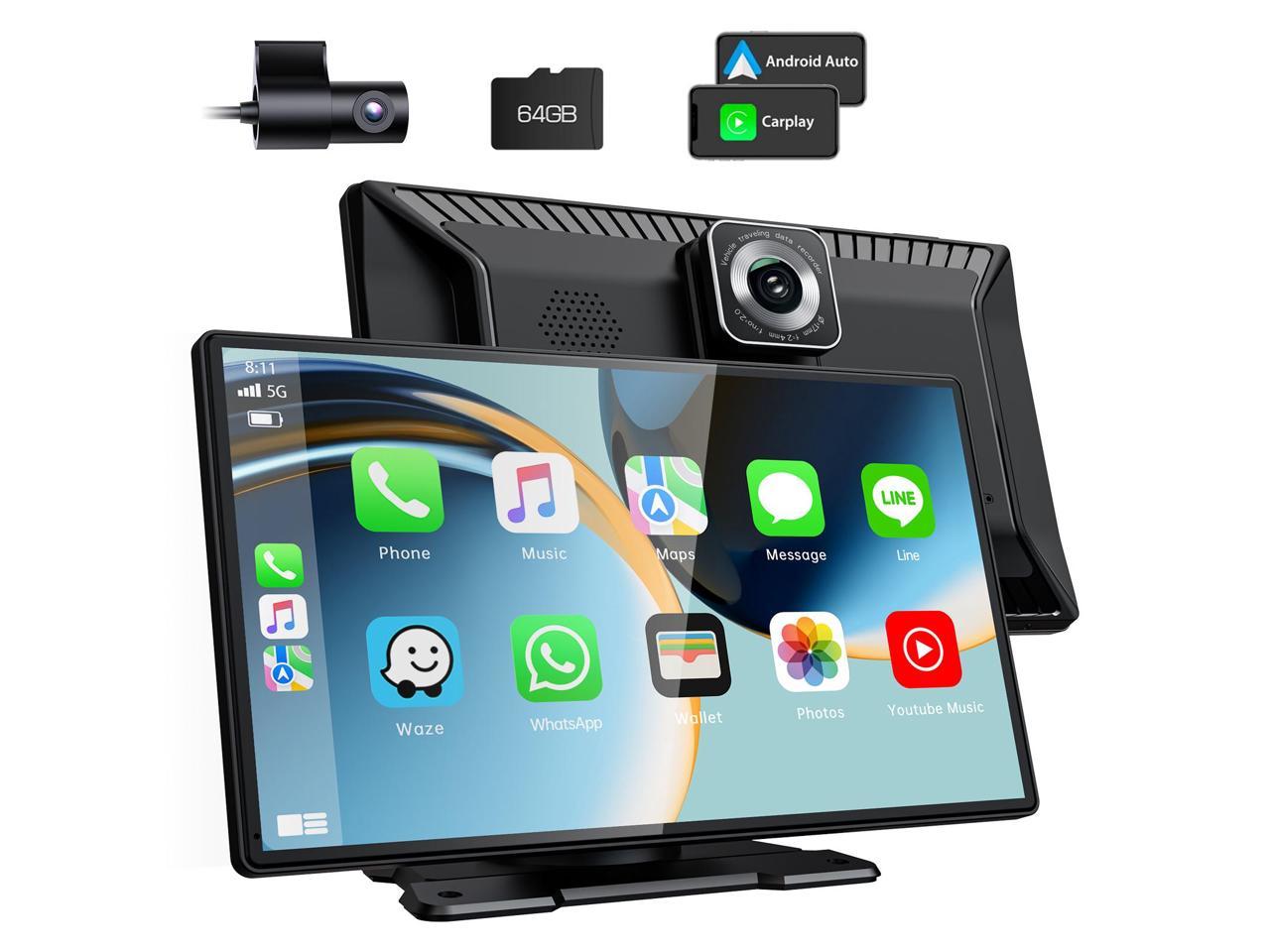 LAMTTO Wireless Apple Carplay Car Stereo with Front 2K Dash Cam, 9.26\" Portable Car Play Screen Drive Play for Car, Car Radio Receiver with Android Auto, GPS Navigation, Bluetooth, AirPlay, FM