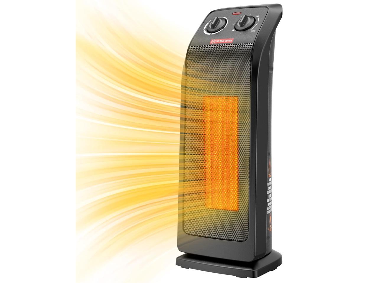 ECOWELL 18\" Tower Heater for Indoor Use, 1500W Fast Heating Ceramic Electric Heater with Thermostat, 3 Modes, 60° Oscillating Portable Heater, EHT180